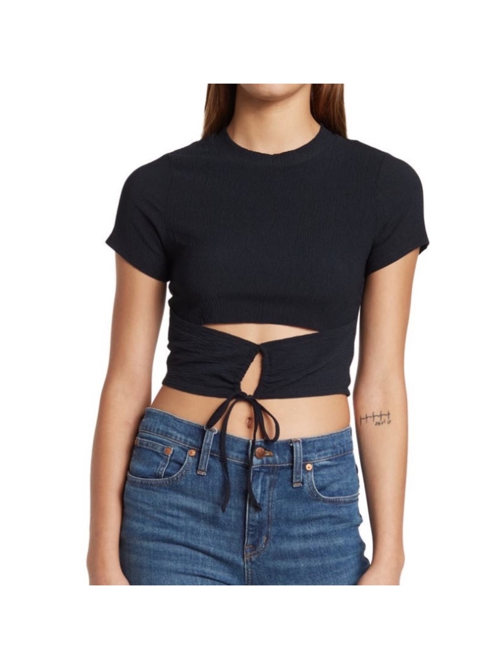 BCBGeneration Black Twist-Tie Crop Top